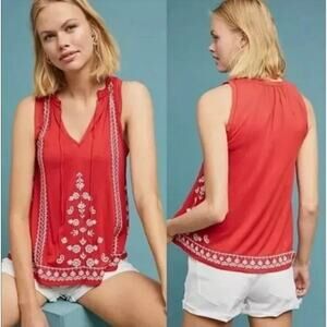 Anthropologie‎ Akemi + Kin Chelsey Embroidered Tank Top Red White Size XS Boho